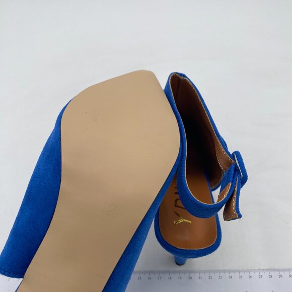 YDN Blue Pointed Toe Cone High Heels Slingback Ankle Strap Faux Suede Booties - Picture 6 of 8